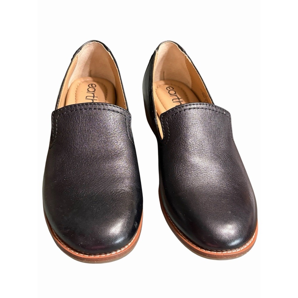 Earth Comfort Shoes, Slip-On Black Leather, Casual Low Block Heel, Women's 6 .5